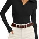 WIHOLL Business Casual Tops for Women Polo Shirts Ribbed Knit Shirts Professional Outfits, Black, M