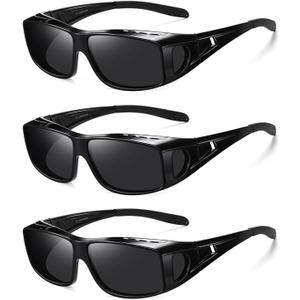 Wzerry Sunglasses Fit Over Glasses Polarized for Men Women, Wrap-Around Glasses UV400 Protection for Driving and Outdoor (Black/Grey + Black/Grey + Black/Grey)