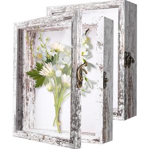 2 Pack 8x10 Shadow Box Frame, Deep Shadow Boxes Display Case, Large Keepsake Box with Unique Beads Door and Plexiglass Window Wood Memory Box for Wedding, Pictures, Medals, Memorabilia (White, 8*10)