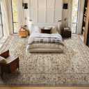 10x14 Area Rugs for Living Room, Washable Boho Non-Slip Vintage Distress Large Rugs for Bedroom Dining Room Office, 0.3" Neutral Oriental Throw Thin Carpet, Brown/Multi