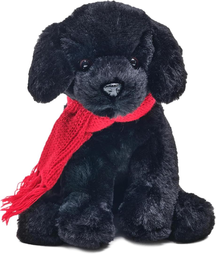 Bearington Cole The Black Labrador Puppy Christmas Stuffed Animals - 8" Black Dog Plush with Soft Fur, Floppy Body and Holiday Scarf - Adorable Labrador Stuffed Animal and Gift for Kids and Dog Lovers