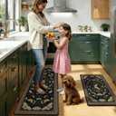 Yinhua Kitchen Rugs Sets of 2, Black Insect Non Slip Washable, Farmhouse Anti Fatigue Mats for Kitchen Floor, PVC Waterproof Rug for Spring Summer, 18"x30"+18"x48"