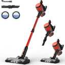 Cordless Vacuum Cleaner for Home - Lightweight, Stick Vacuum Clean with Rechargeable Battery, Max 45Mins Runtime, 8 in 1 Handheld Vacuum for Hardfloor & Carpets Pet Hair, Red&Black