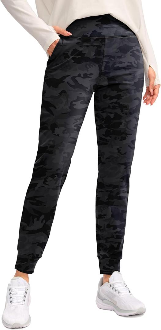 SANTINY Women's Fleece Lined Joggers Water Resistant High Waisted Thermal Sweatpants Winter Pants Hiking Running Pockets (Gray, XS)