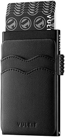 VULKIT Credit Card Holder Minimalist Slim Pop Up Wallet with Leather Slots RFID Blocking for Men and Women Holds 7 Cards and Notes Black
