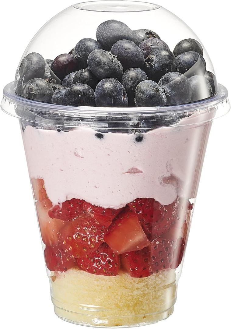 GUSTO 12 oz. Clear Plastic Cups With Dome Lids 50 Count (No Hole), Fruit Cups with Lids for Party - Perfect for Smoothies, Milkshakes, and To-Go Beverages -(Formelry Comfy Package)