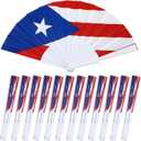 AceOrbit 12 Pcs Puerto Rico Flag Folding Hand Fans Souvenir Gifts 7 Inches Clacking Red White Blue Fans for Line Dancing Patriotic Country Flag Design for Independence Parade Festival Celebration