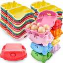 48 Pack Half Dozen Egg Cartons Natural Pulp Paper Egg Holder 6 Count Easter Color Storage Box Reusable Cardboard Eggs Carton for Easter Toy,Gifts,Crafts, 8 Colors