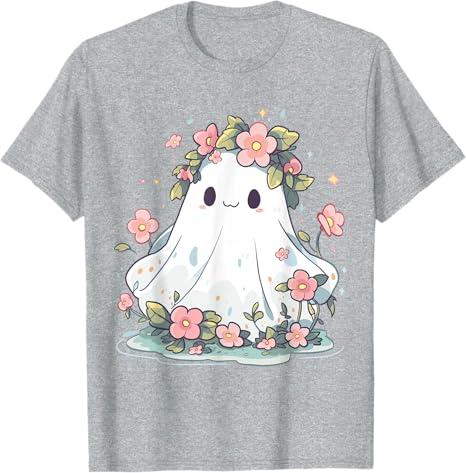 Halloween Shirt Floral Ghost Halloween Costume Girls Women T-Shirt, Medium