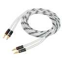 14AWG Speaker Cable Wire with Gold-Plated Banana Tip Plugs (25 Feet) - 99.99% Oxygen-Free Copper (OFC), in-Wall CL2 Rated, Heavy Duty Braided - White, 25ft