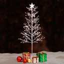 VINGLI 4ft Pre-lit Artificial Lighted Christmas Tree with 80 Warm White Lights,Star Topper, Xmas Tree Holiday Party Decorations with Sturdy Metal Stand