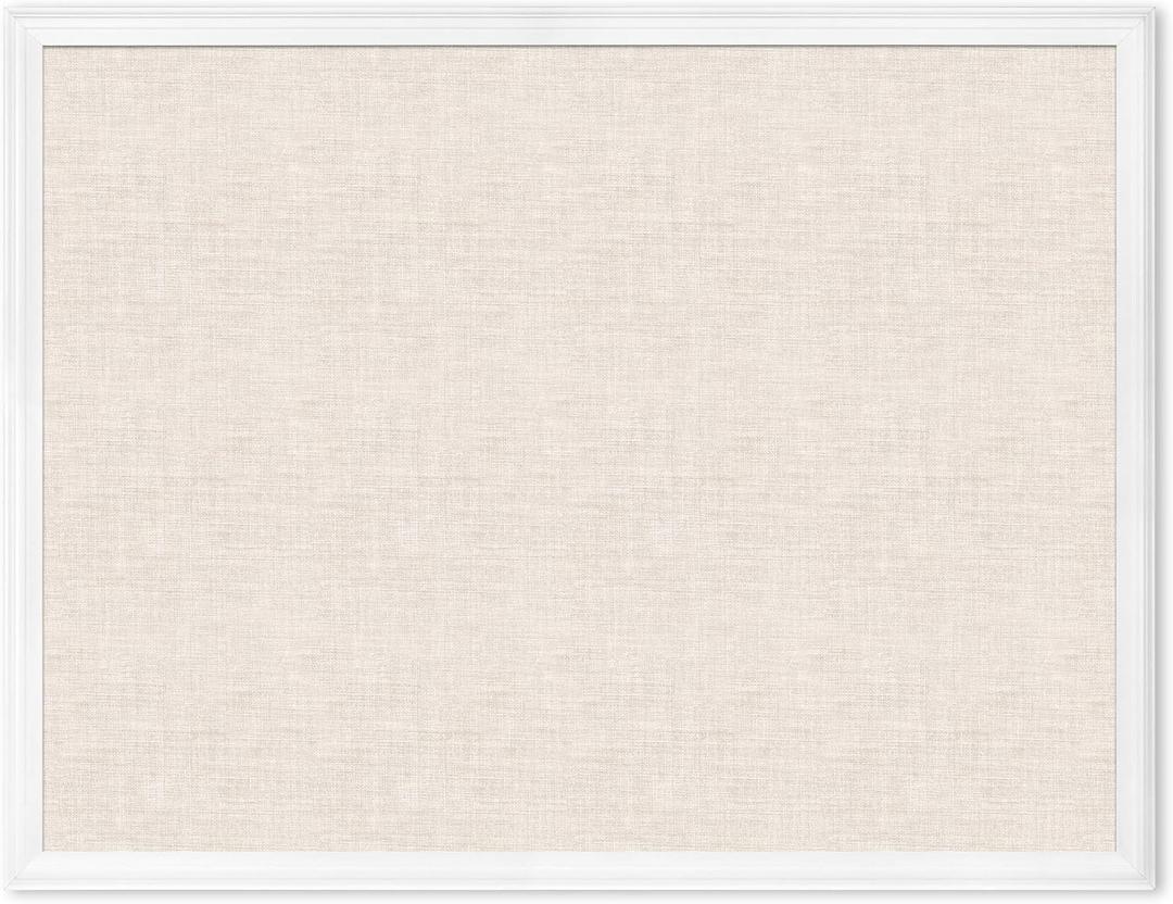 U Brands Farmhouse Linen Bulletin Board, 40" x 30", White Wood Style Frame, Industrial Grade Pinning Surface