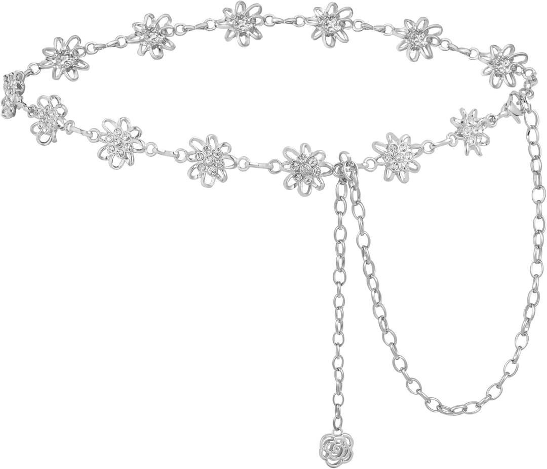 AWAYTR Waist Chains Belts for Women - Rhinestone Gold Silver Chain Belts for Dresses