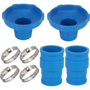 BOXOB 8pcs Pool Vacuum Hose Adapter Kit, Blue Pool Skimmer Hose Connector Fittings with Clamps Parts Compatible with Intex Above Ground Swimming Pool Pumps Accessories