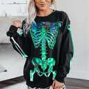 Women Gothic Skeleton Sweatshirt Punk Oversized Skull Graphic Sweater Y2K Halloween Long Sleeve Hoodies Pullover (Black)