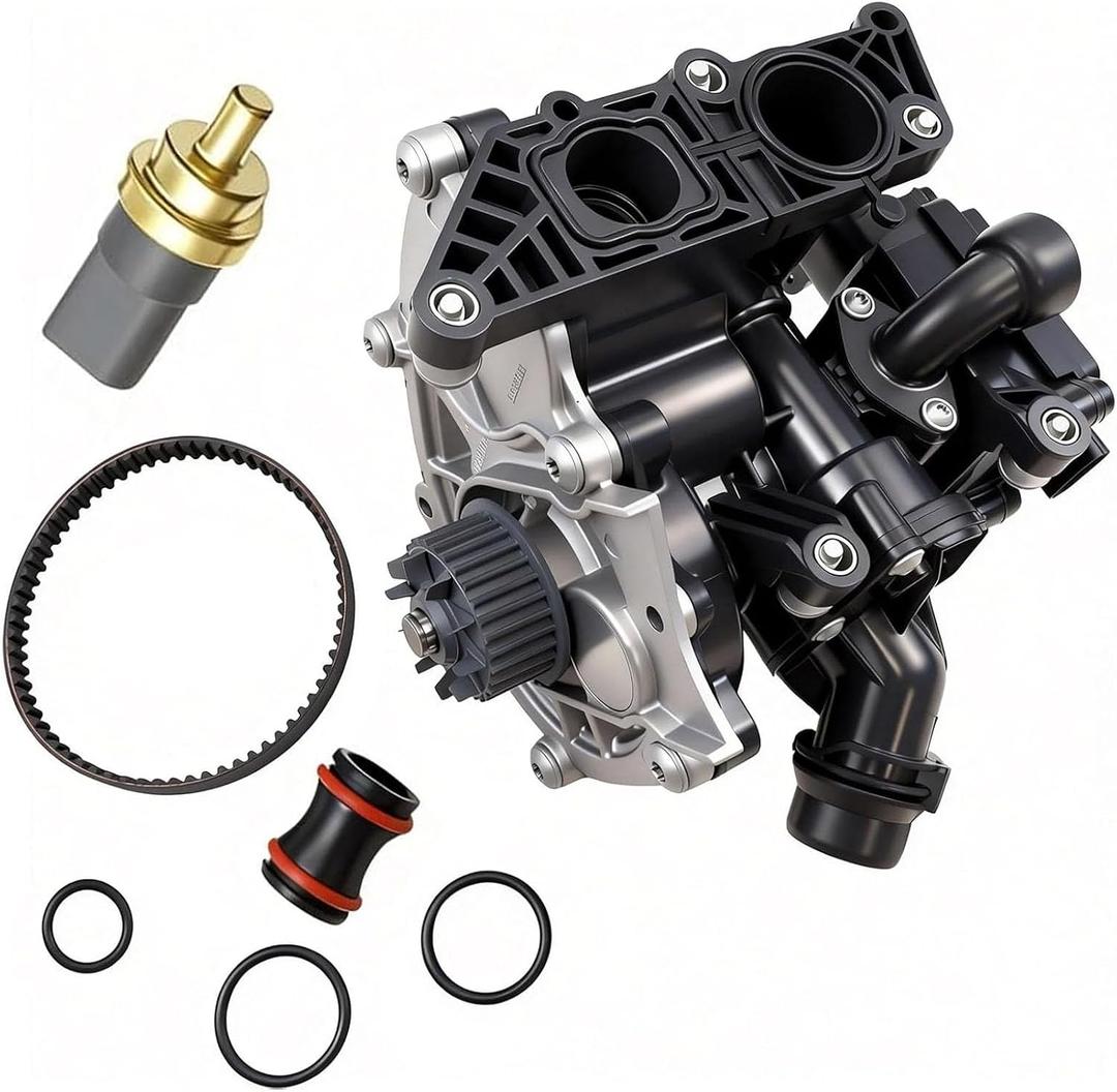 06L121111H Water Pump Thermostat Assembly with water temperature sensor fit for Beetle 2.0L 2018-2019, Passat B7 2.0L 2018-2020, A1 A3 Q3 Q7 2015-2020 Direct Replacement OE 06L121111J