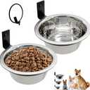 Hamiledyi 2 Pack Wall Mounted Elevated Dog Bowls - Adjustable Height Stainless Steel Raised Food & Water Bowls with Collapsible Stand for Medium & Large Dogs & Cats (S)