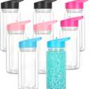 8 Pack 10 Oz Plastic Snow Globe Tumbler for Kids with Pre-Drilled Hole and Plug, Leak Proof Double Wall Snow Globe Sports Water Bottles with Portable Handle for Glitter DIY Gift, Mixed Color