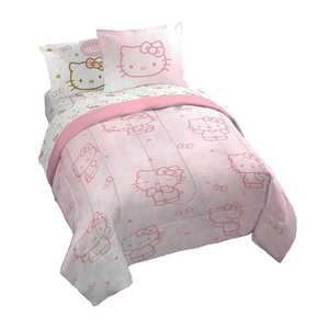 Jay Franco Hello Kitty Queen Comforter Set - 7 Piece Bedding Includes Sheet Set & Pillow Covers - Super Soft Pink Bedding