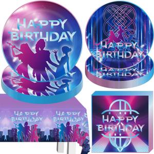 41pcs Singer Birthday Decorations, Pink Blue Purple Gradient Themed Party Supplies Set Include Plates, Napkins, Tablecloth, for Music Birthday Party Decorations