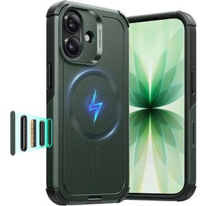 ESR for iPhone 17 Case, 7X Military-Grade Drop Protection, Shock-Absorbing Rugged Cover with Camera Control Button, MagSafe Accessories Compatible, Cyber Series, Olive Green