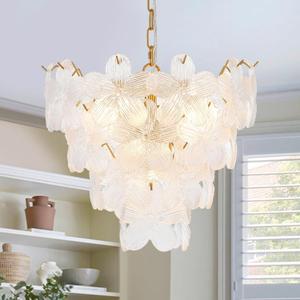 18 Floral Chandelier Classic Gold Flower Glass Pendant Light for Living Dining Room Kitchen Bedroom, UL Listed