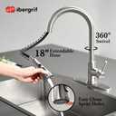 Ibergrif Kitchen Faucets with Pull Down Sprayer, Single Handle High Arc Brushed Nickel Stainless Steel 1 or 3 Hole Kitchen Sink Faucet with Deck for RV Laundry Farm house Bar