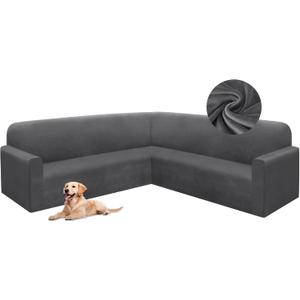 HDCAXKJ Corner Sectional Couch Covers Velvet Stretch L Shape Sofa Cover Soft Thick Sectional Slipcovers Set U Shaped Living Room Non Slip Magic Furniture Protector for Pet Dogs (Dark Gray, X-Large)