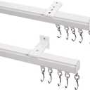 ChadMade Ceiling or Wall Mount Curtain Track Kit with Hooks, 3ft - 6ft Adjustable Length Drape Rail Set For Living Room Bedroom, Single Window Rods Work with Grommet and Pinch Pleated Curtain