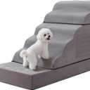 Large Dog Stairs Extra Large Dog Steps for Bed, Couch & Car, 6-Step Pet Steps for Puppies & Senior Dogs, Pet Stairs with Washable Cover, Side Pockets, Non-Slip Bottom, 43.3" L x 19.7" W Grey