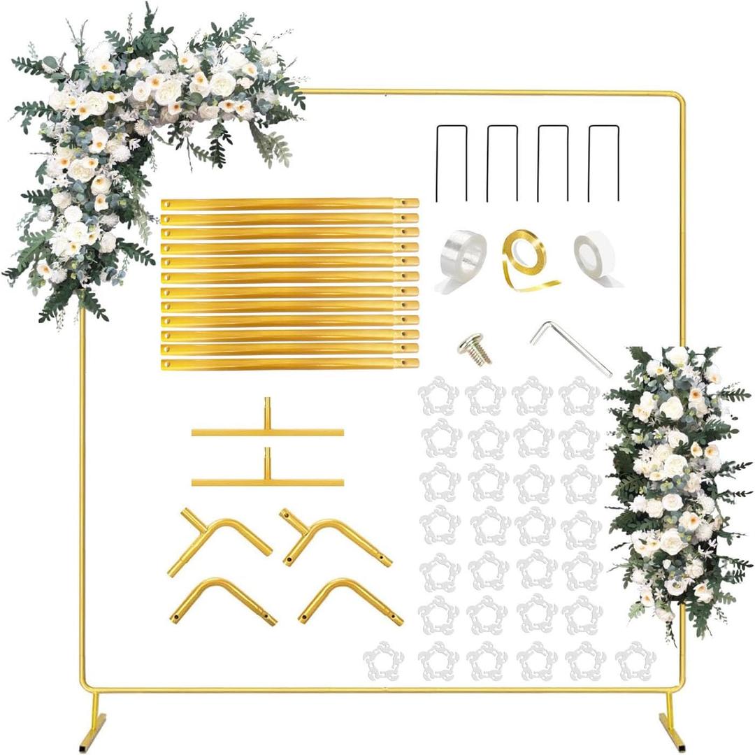 6.6FTx6.6FT Square Metal Arch Backdrop Stand, Gold Wedding Arch Backdrop Stand, Balloon Arch Stand Wedding Arch Frame for Wedding Party Birthday Baby Shower Anniversaries
