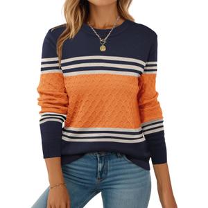 ZEAGOO Womens Sweaters Long Sleeve Tops Crew Neck Knit Pullover Sweaters Fall Fashion 2026 Dressy Casual Basic Clothes (Medium, Orange)