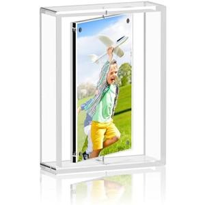 PPH-Sisy 5x7 Acrylic Clear Picture Frame,Rotating Double Sided Magnetic Picture Frames for Home Office Decor Table Top Display Wedding Birthday Gifts,Graduation Photo Frame,1 PCS