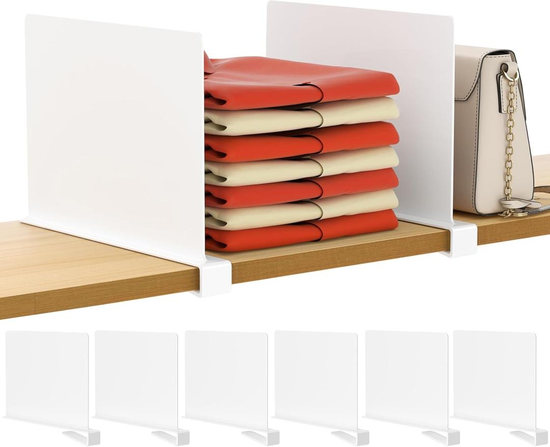 HBlife 6 Pcs White Acrylic Shelf Dividers, Vertical Purse Organizer for Closet Perfect for Sweater, Shirts, Handbags in Bedroom and Kitchen, Closet Separators for Organization Cabinet