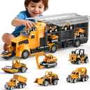Construction Trucks Toy Set with Play Mat, Carrier Truck Play Vehicles Set for 3 4 5 6 Years Old Boys Kids, Die-Cast Car Toy for Toddlers 3-4 Years, Birthday Gifts Toys for 3-9 Year Old Boys