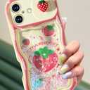 Toycamp for iPhone 16 Plus Case 6.7" - Women Girls Cute Phone Cover Strawberry with Sliding Camera Cover Girly Glitter Pretty Kawaii Design Unique Flowing Liquid Quicksand Case for iPhone 16 Plus