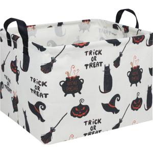 Rectangle Storage Basket with Handles, Collapsible Storage Bin, Books Box, Gift Basket(Black Halloween)