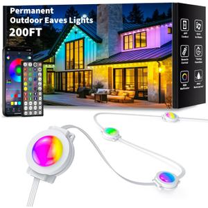 200FT Permanent Outdoor Lights Waterproof, Smart RGB Eaves Lights with App/Remote Control, DIY Scene Modes, LED Outdoor Lighting for Christmas Holidays Daily Party House Roof Lighting