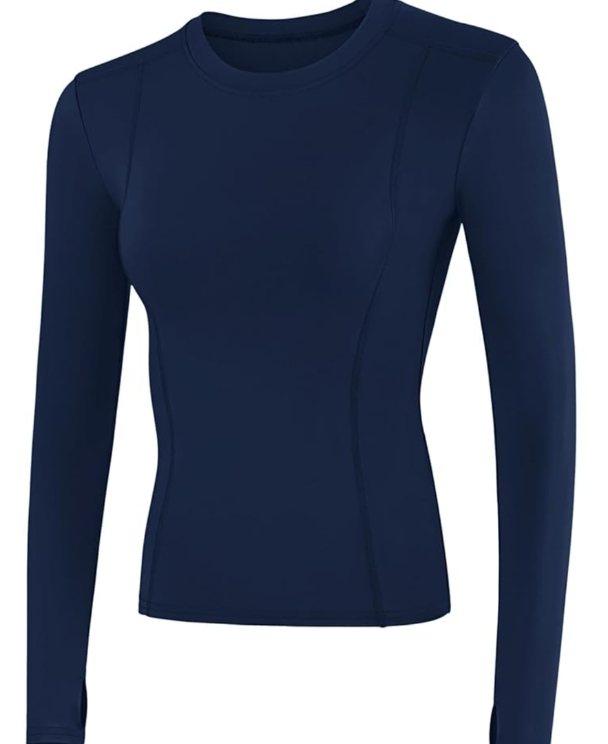 Womens Thermal Fleece Lined Workout Shirts Athletic Compression Tee Long Sleeve Yoga Gym Basic Tops Size Large 