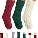 Mr. Pen Christmas Stockings, 3 Pack, Cable Knit Stockings for Christmas, Cable Knit Christmas Stocking for Christmas, Large Stockings Christmas, Knit Stockings Christmas, Red, Cream & Green
