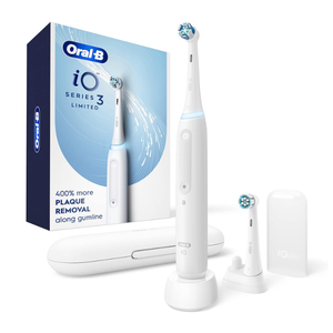 Oral-B iO Deep Clean Rechargeable Electric Toothbrush, White, iO Series 3 Limited, 2 Brush Heads, Travel Case, Pressure Sensor, 3 Cleaning Settings, 2-Minute Timer
