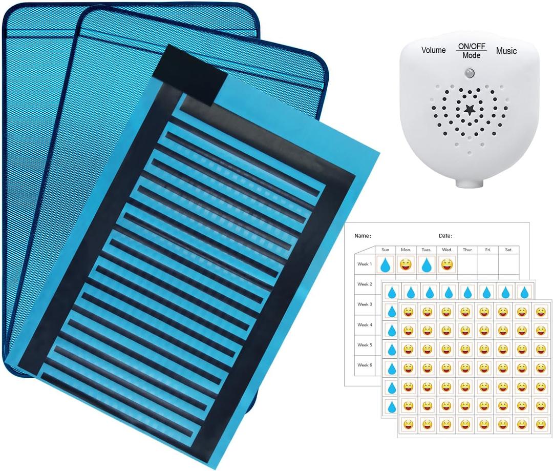 TNEQIU Bedwetting Alarm Pad for Boys and Girls, USB Rechargeable, Pee Alarm with Music Optional and Volume Control, Potty Training Urinary Mat for Children, Blue
