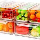 6 Pack Fridge Organizer, Stackable Refrigerator Organizer Bins with Lids, BPA-Free Fridge Organizers and Storage Containers for Fruit, Vegetable, Food, Drinks, Cereals, Clear