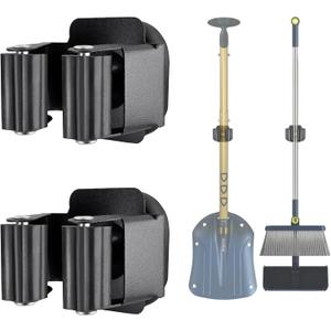 Upgraded Magnetic Broom and Mop Holder Wall Mount, Space-Saving Heavy Duty No Drill Over the Door Broom Gripper RV Camper Wall Organizer,Black,2 Pcs (Black-8 Magnets)