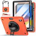 Case for iPad (A16) 11th/10th Generation Case: Protective Cover for iPad 11th Gen 11 Inch 2025 &10th Gen 10.9" 2022 with Screen Protector- Stand- Shoulder Strap- Handle- Pencil Holder-Orange
