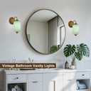 Green Glass Sconce Vintage Vanity Sconces Brass, Bulb Included, 5.5in