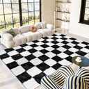 Black and White Checkered Rug 10x14, Shag Area Rug for Living Room or Bedroom, Fluffy Washable Indoor Non-Slip Fuzzy Carpet, Modern Aesthetic Home Decor