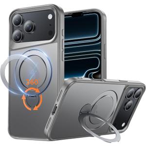 Compatible with iPhone 17 Pro Max Case, with 360 Magnetic Stand [Compatible with MagSafe] [Military Drop Protection] Shockproof Translucent Matte Case for 17 Pro Max 6.9", Natural Titanium