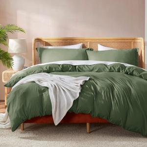 Nestl Olive Green Duvet Cover Queen Size - Soft Double Brushed Queen Duvet Cover Set, 3 Piece, with Button Closure, 1 Duvet Cover 90x90 inches and 2 Pillow Shams