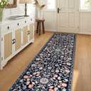 OJIA Runners for Hallways 2'x8' Washable Kitchen Rugs Non Slip, Black Floral Long Hallway Rug with Rubber Backing Low Pile Soft Carpet Runner for Kitchen, Laundry, Bedroom, Bathroom